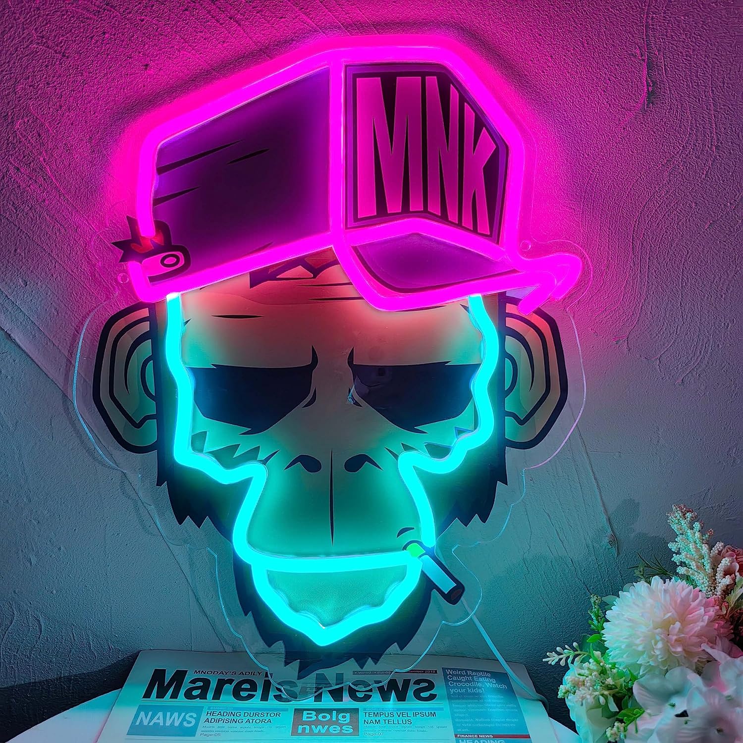 Gaming Accessories Wall - Cool Monkey with Hat Neon Sign