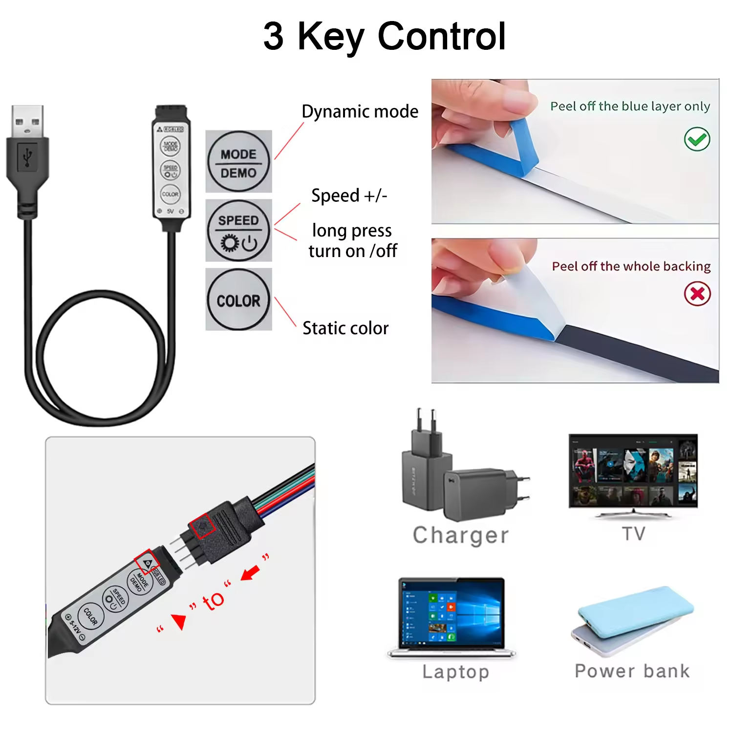 Led Lights for TV 3 Key Contro - Gaming Accessories Wall avaliação e preço