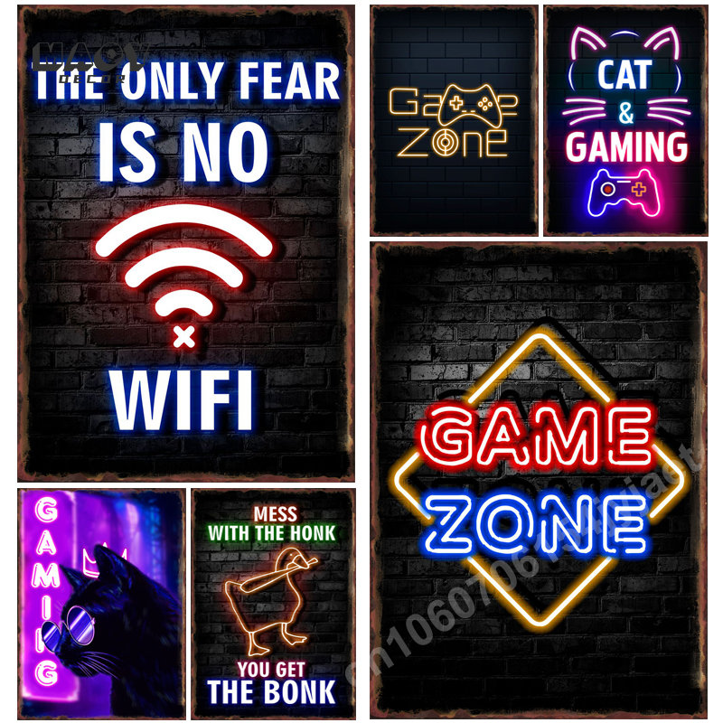 Neon Gaming Zone Metal Tin Sig - Accessories For Your Gaming Room avaliação e preço