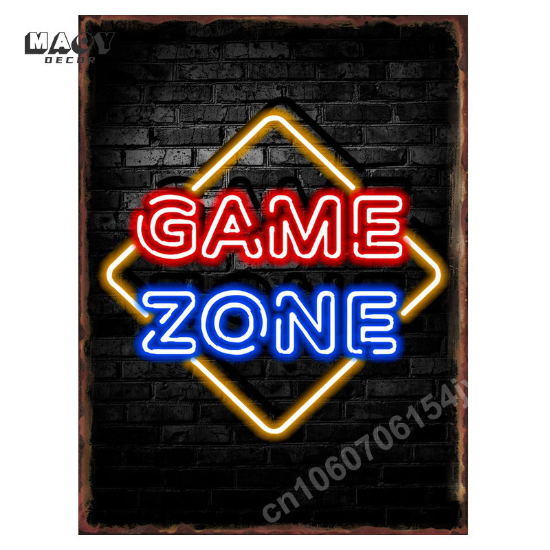 Neon Gaming Zone Metal Tin Sig - Accessories For Your Gaming Room avaliação e preço