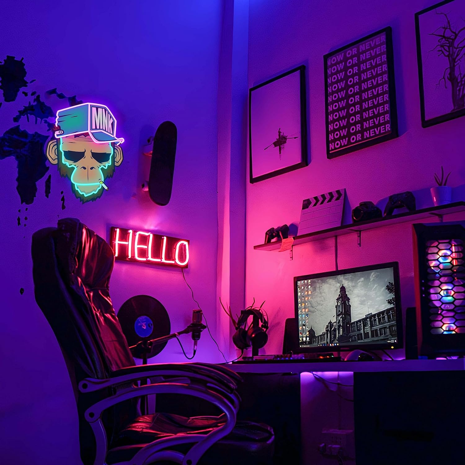 Cool Monkey with Hat Neon Sign - Gaming Accessories Wall avaliação e preço
