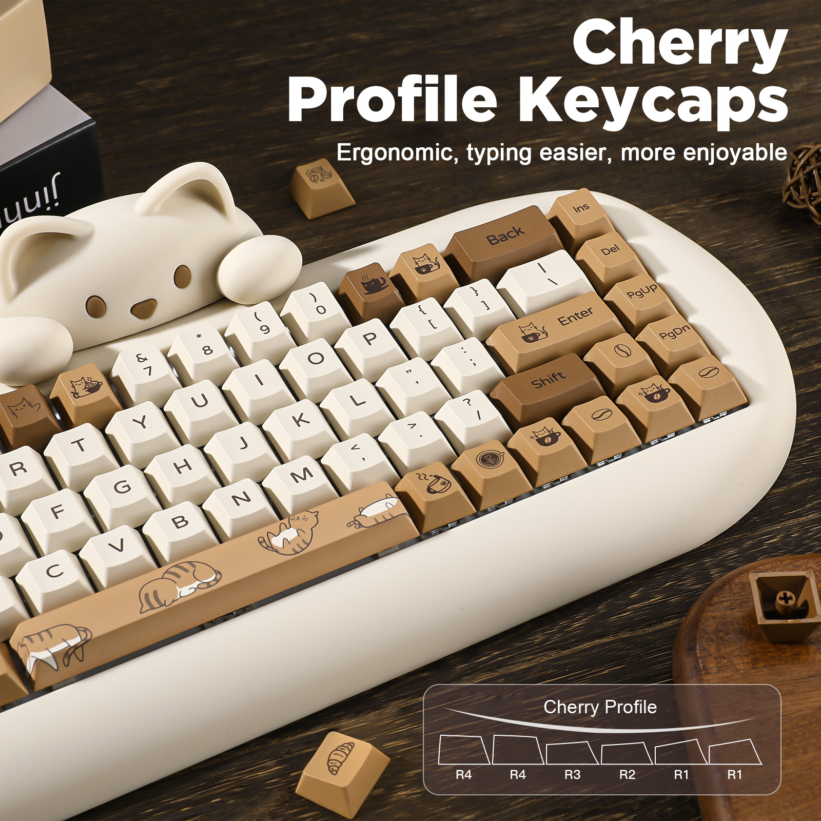 YUNZII Coffee Cat PBT Keycaps, - Gaming Set Accessories avaliação e preço