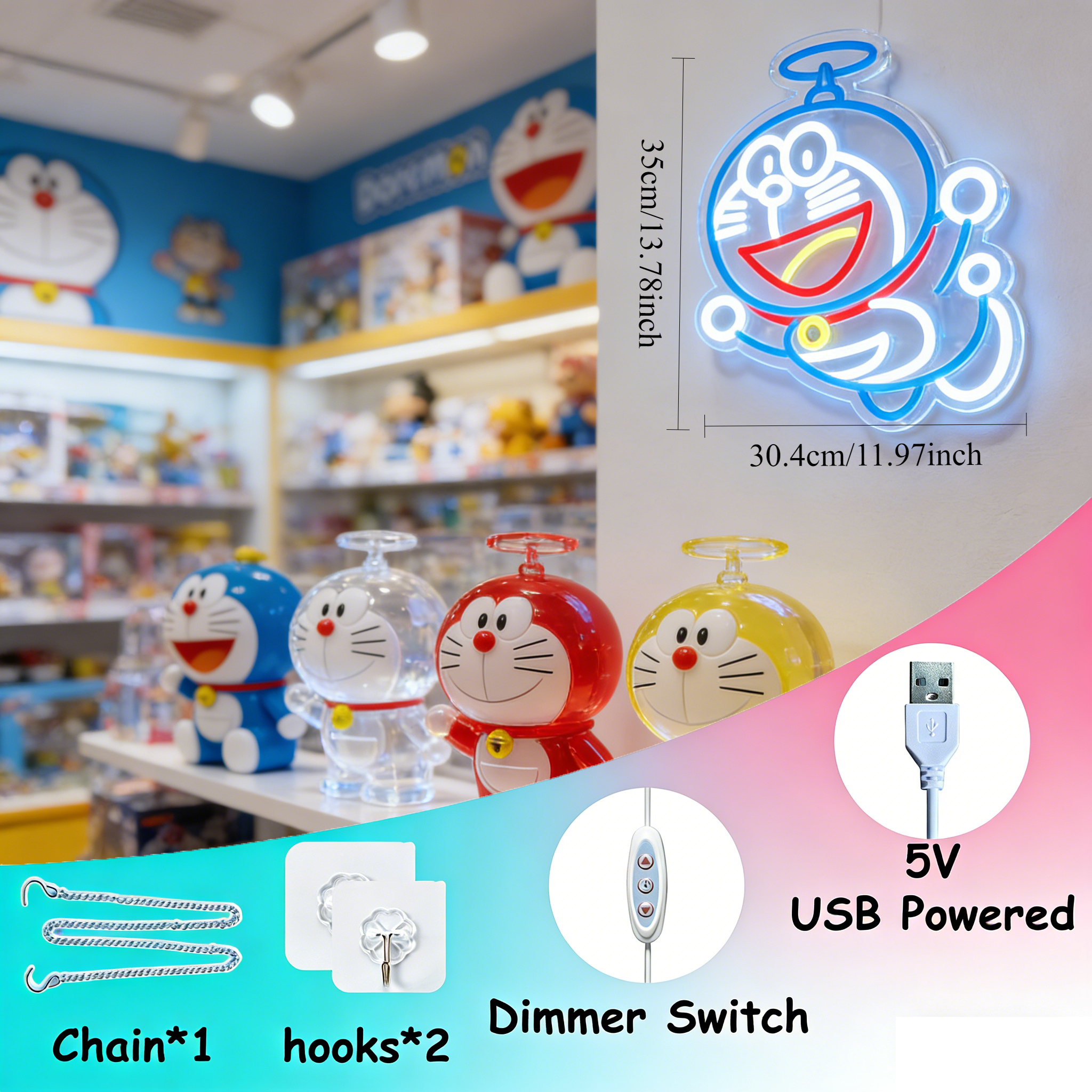 Doraemon Neon Sign LED USB Dim - Accessories For Your Gaming Room avaliação e preço